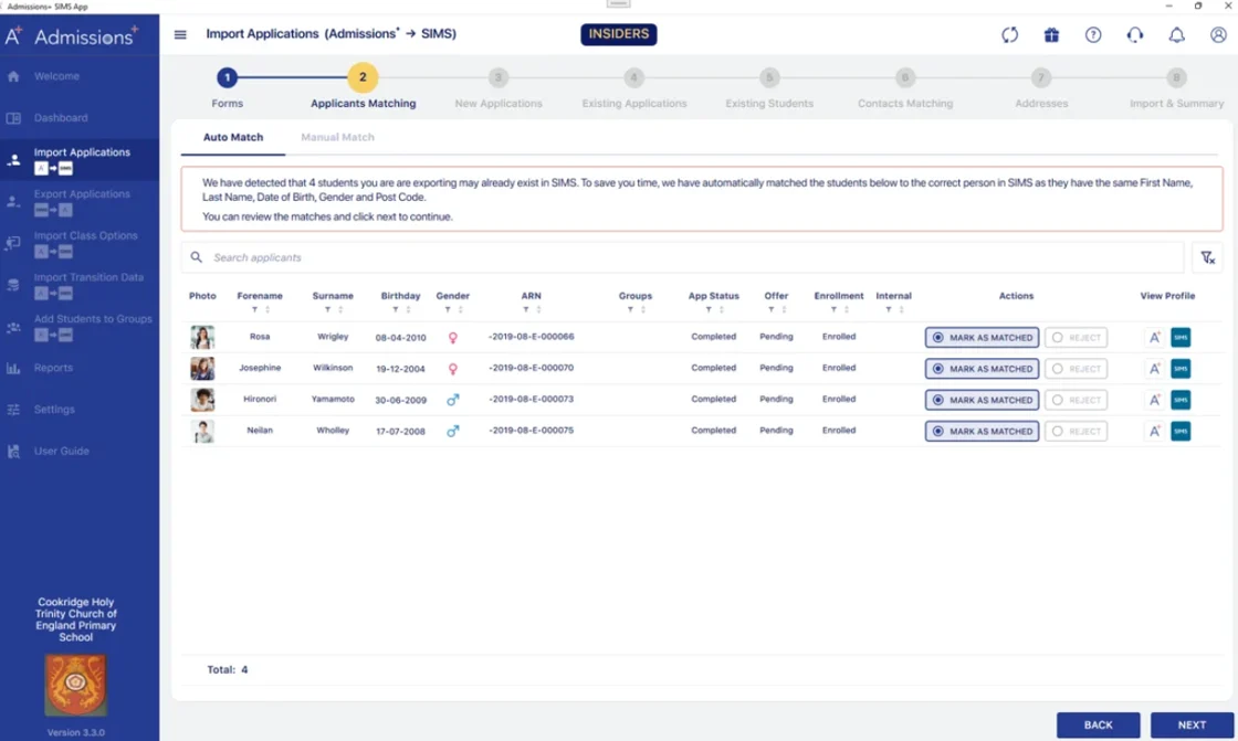 Automatic Matching of Students List